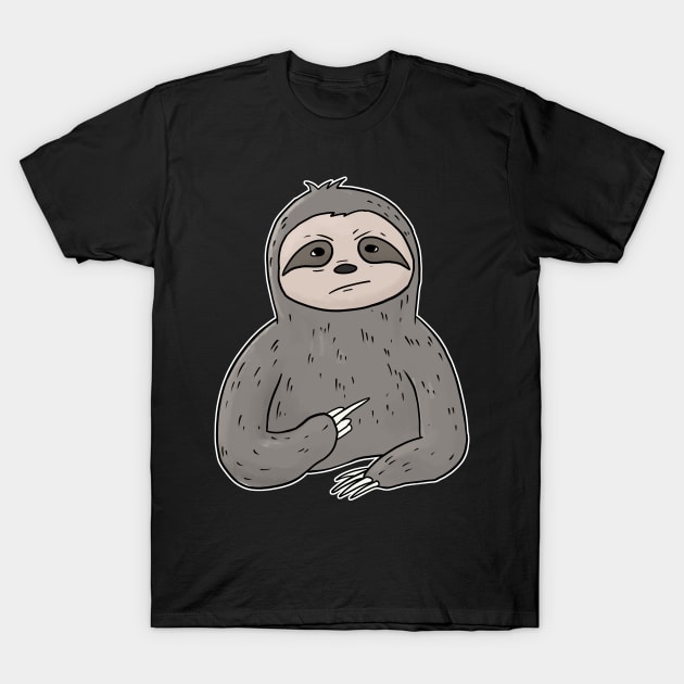 Grumpy Sloth Holding Middle Finger T-Shirt by Mesyo